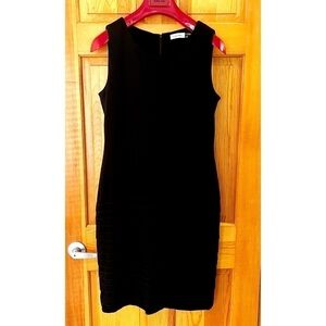 Calvin Klein Womens Sheath Dress Black Sz 10 Midi Bodycon Zip Sleeveless Banded
